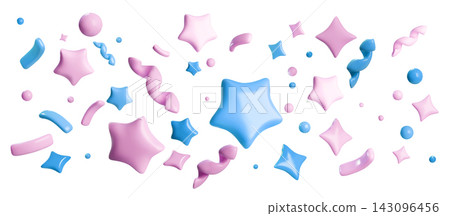 3D star and streamer confetti explosion on white 3D star and streamer confetti explosion on white 143096456