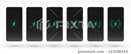 Smartphone mockup set with charge level icons Smartphone mockup set with charge level icons 143096459