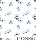 White gift boxes tied green bow festive seamless pattern. Watercolor hand drawn ornate of carton box, ribbon. Isolated from background. Present for wrapping paper, birthday decor, packaging design 143096491