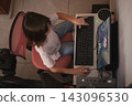 Girl kid playing game on pc 143096530