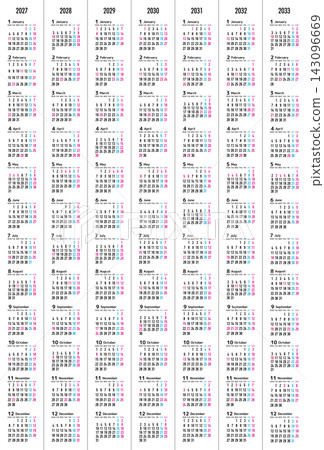 Annual calendar for 2027-2033, starting on Monday, with Japanese public holidays indicated. Annual calendar for 2027-2033, starting on Monday, with Japanese public holidays indicated. 143096669