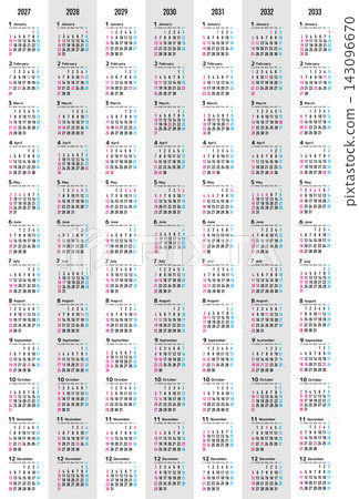 Annual calendar for 2027-2033, starting on Sunday, with Japanese public holidays indicated. Annual calendar for 2027-2033, starting on Sunday, with Japanese public holidays indicated. 143096670
