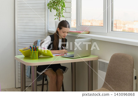 High School Student Doing Homework with Laptop at Home High School Student Doing Homework with Laptop at Home 143096868