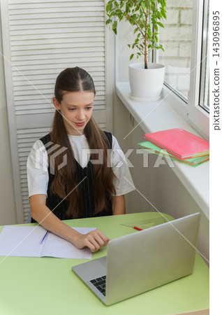 High School Student Having Online Lesson at Home High School Student Having Online Lesson at Home 143096895