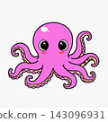 Cute pink octopus cartoon with big eyes smiling playful sea creature illustration 143096931
