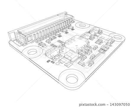 circuit board wireframe illustration. Vector 143097050
