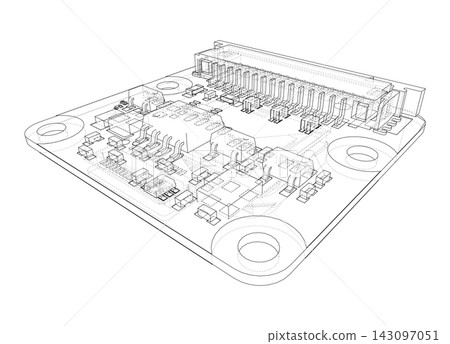 circuit board wireframe illustration. Vector circuit board wireframe illustration. Vector 143097051