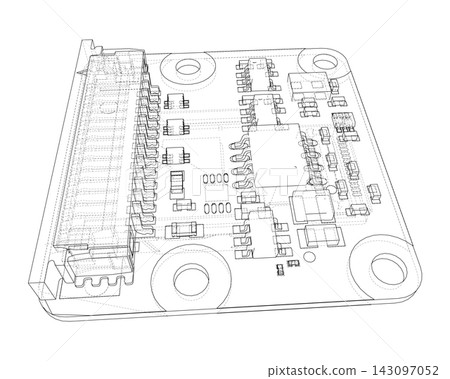circuit board wireframe illustration. Vector circuit board wireframe illustration. Vector 143097052