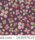 Pink watercolor hydrangea flowers on dark plum seamless pattern 143097619