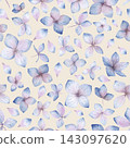 Blue and lilac watercolor hydrangea seamless floral pattern 143097620