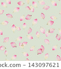 Pink watercolor hydrangea petals on sage green seamless pattern 143097621
