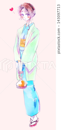 身著和服的女子，冷色調，浪漫 143097713
