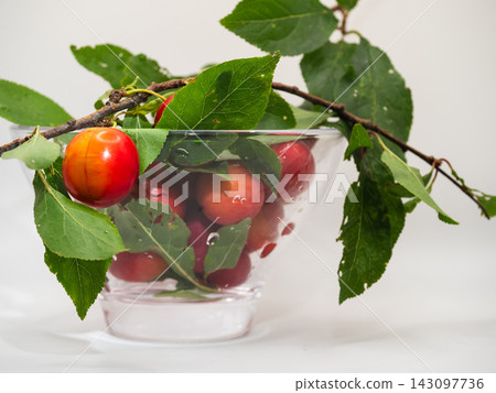 Ripe red cherries fruit in a bowl 143097736