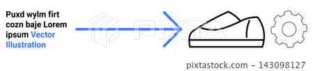 Manufacturing, production, automation, footwear design, workflow process, industry innovation. Visual of a shoe and gear linked by an arrow. Manufacturing and production concept 143098127