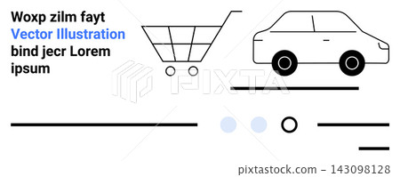 E-commerce, logistics, user interfaces, transportation, design concepts, and minimalism. A shopping cart, car and abstract lines on a white background. E-commerce and logistics E-commerce, logistics, user interfaces, transportation, design concepts, and minimalism. A shopping cart, car and abstract lines on a white background. E-commerce and logistics 143098128