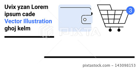 E-commerce, digital payments, online stores, financial transactions, shopping notifications, consumer habits. Vector of a wallet and a shopping cart with a notification. E-commerce and digital E-commerce, digital payments, online stores, financial transactions, shopping notifications, consumer habits. Vector of a wallet and a shopping cart with a notification. E-commerce and digital 143098153