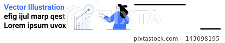 Data analysis, business development, progress tracking, strategic planning, marketing insights, financial growth. Woman pointing to a graph. Data analysis and business development concept Data analysis, business development, progress tracking, strategic planning, marketing insights, financial growth. Woman pointing to a graph. Data analysis and business development concept 143098195