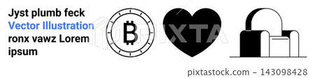 Cryptocurrency, security, digital transactions, blockchain, online privacy, and financial protection. Bitcoin symbol, heart shape padlock icon in minimalistic style. Cryptocurrency and security 143098428