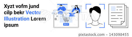 Identity verification, e-commerce, digital security, online shopping, documentation, data analysis. Digital profile, shopping cart and documents. Identity verification and e-commerce concept Identity verification, e-commerce, digital security, online shopping, documentation, data analysis. Digital profile, shopping cart and documents. Identity verification and e-commerce concept 143098455