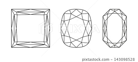 Diamond Phoenix Radiant, Princess, Cushion cut shapes. Brilliant Cushion, Phoenix Radiant, Princess cut patterns set. Gemstone icons for jewellery design, branding, packaging, simple logos. Diamond Phoenix Radiant, Princess, Cushion cut shapes. Brilliant Cushion, Phoenix Radiant, Princess cut patterns set. Gemstone icons for jewellery design, branding, packaging, simple logos. 143098528