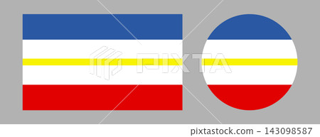 Province of Germany Mecklenburg-Western Pomerania civil flag rectangular, round button, badge. Flag of region Mecklenburg-Western Pomerania rectangle, circle flat banner, background, icon, sticker. Province of Germany Mecklenburg-Western Pomerania civil flag rectangular, round button, badge. Flag of region Mecklenburg-Western Pomerania rectangle, circle flat banner, background, icon, sticker. 143098587