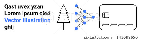 Technology, environment, finance, data processing, digital innovation, sustainability. Neural network diagram, tree chip card. Artificial intelligence and sustainability concepts 143098650