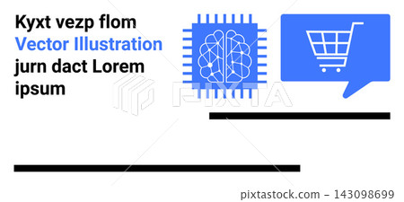 Artificial intelligence, online shopping, e-commerce, machine learning, digital communication, innovation. Brain circuit beside shopping cart in chat bubble. Artificial intelligence and online Artificial intelligence, online shopping, e-commerce, machine learning, digital communication, innovation. Brain circuit beside shopping cart in chat bubble. Artificial intelligence and online 143098699