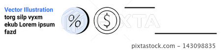 Financial services, business deals, transactions, economic analysis, account rates, investment planning. Percentage and dollar sign icons. Financial services and business deals concepts Financial services, business deals, transactions, economic analysis, account rates, investment planning. Percentage and dollar sign icons. Financial services and business deals concepts 143098835