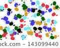 Colorful paint splashes and ink drops on white background abstract pattern 143099440