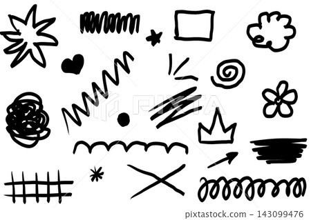Set of hand-drawn doodle elements, abstract black sketches Set of hand-drawn doodle elements, abstract black sketches 143099476