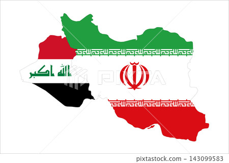 Flag map outline shape of Iran and Iraq. Flags of countries fill the shapes with their colors. Symbol of regional cooperation, identity and partnership Flag map outline shape of Iran and Iraq. Flags of countries fill the shapes with their colors. Symbol of regional cooperation, identity and partnership 143099583
