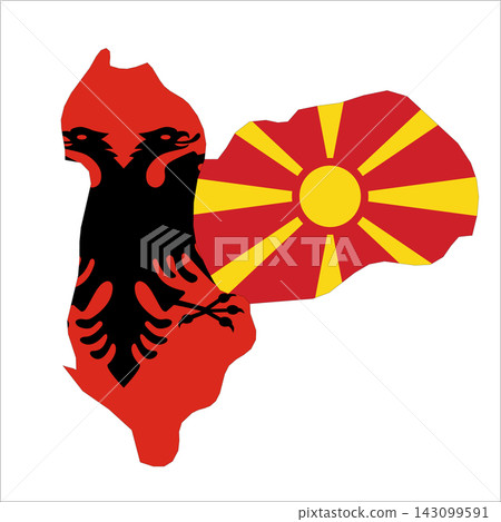 Flag map outline shape of Albania and North Macedonia. Flags of countries fill the shapes with their colors. Symbol of regional cooperation, identity and partnership 143099591