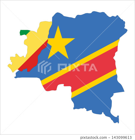 Flag map outline shape of Republic of the Congo and Democratic Republic of the Congo. Flags of countries fill the shapes with their colors. Symbol of regional cooperation, identity and partnership Flag map outline shape of Republic of the Congo and Democratic Republic of the Congo. Flags of countries fill the shapes with their colors. Symbol of regional cooperation, identity and partnership 143099613