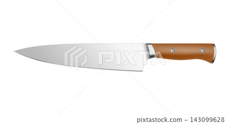 Chef Knife, 3d Vector Illustration. Kitchen Knife, Cooking Knife Isolated. Sharp Stainless Steel Blade with Wood Handle for Cutting, Chopping, Slicing, Food Preparation and Culinary Design Chef Knife, 3d Vector Illustration. Kitchen Knife, Cooking Knife Isolated. Sharp Stainless Steel Blade with Wood Handle for Cutting, Chopping, Slicing, Food Preparation and Culinary Design 143099628