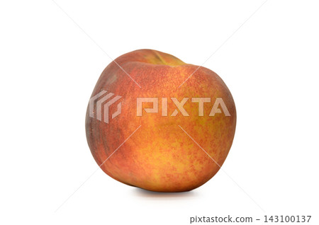 Commercial stock photo of a single fresh whole ripe peach on a white background Commercial stock photo of a single fresh whole ripe peach on a white background 143100137