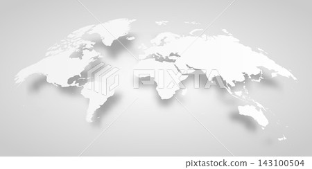 This is a convex map of the world displayed on a light background. The continents are shown in white with some shadowing. The map does not include any labels or names. White map on grey background This is a convex map of the world displayed on a light background. The continents are shown in white with some shadowing. The map does not include any labels or names. White map on grey background 143100504