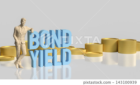 Business Investor Standing Beside Bond Yield and Gold Coins 3d render. Business Investor Standing Beside Bond Yield and Gold Coins 3d render. 143100939