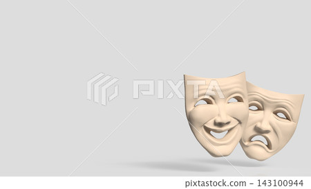 Classic Comedy and Tragedy Theater Masks with Copy Space 3d render. Classic Comedy and Tragedy Theater Masks with Copy Space 3d render. 143100944