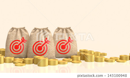 Money Bags with Target Symbols and Gold Coins 3d render. Money Bags with Target Symbols and Gold Coins 3d render. 143100948