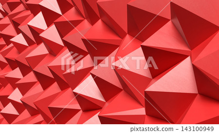 Vibrant Red Geometric Faceted Wall Background 3d render. 143100949