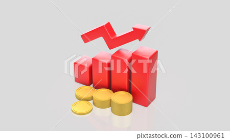 Rising Red Bar Chart and Gold Coin Stacks Representing Financial Growth 3d render. Rising Red Bar Chart and Gold Coin Stacks Representing Financial Growth 3d render. 143100961