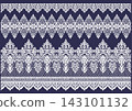 Set of navy blue fabric with white lace border (damask pattern, mesh, scalloped decorative border) 143101132