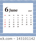 June 2027 Monthly Calendar, Sunday Start, Stylish Striped Pattern 143101142