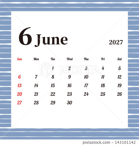 June 2027 Monthly Calendar, Sunday Start, Stylish Striped Pattern June 2027 Monthly Calendar, Sunday Start, Stylish Striped Pattern 143101142