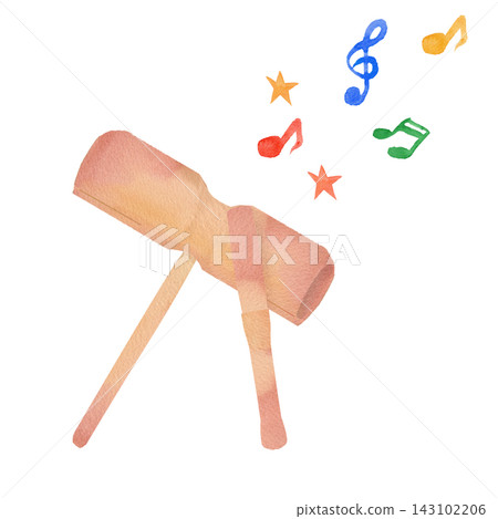 Watercolor woodblock, treble clef, and musical notes Watercolor woodblock, treble clef, and musical notes 143102206