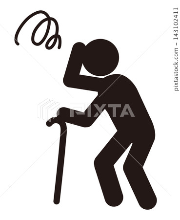 Pictogram of an elderly person staggering due to dizziness | Person walking with a cane - Warning: Lightheadedness, risk of falling Pictogram of an elderly person staggering due to dizziness | Person walking with a cane - Warning: Lightheadedness, risk of falling 143102411