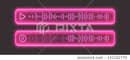 Neon voice message, pink glowing audio player with sound waves. Neon voice message, pink glowing audio player with sound waves. 143102770