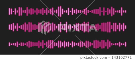 Neon soundwaves, pink isolated glowing sound audio waves. 143102771
