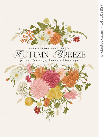 Circular arrangement with autumn garden flowers Circular arrangement with autumn garden flowers 143102857