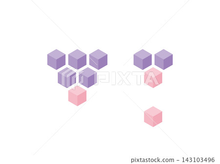 A set of isometric illustrations of cubes that gradually decrease in number (pink and purple) A set of isometric illustrations of cubes that gradually decrease in number (pink and purple) 143103496